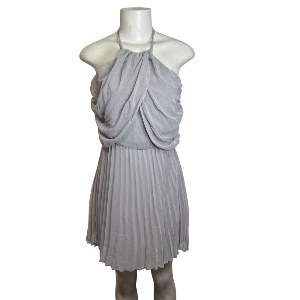 Rare Halter Dress Drape Pleated Babydoll Gray Sz 10 Fairycore Y2K Coachella NEW